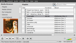 VLC playlist with MP3 files loaded. FSOL Lifeforms