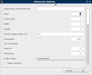 VLC V4L input settings.