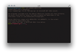Rasberry PI BASH shell prompt. Connecting with SSH.