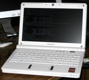 Leemote netbook running Linux.