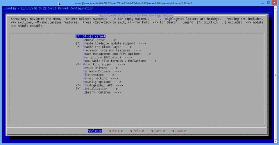 Linux kernel 3.12 menuconfig.