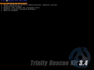 The Trinity Rescue Kit menu.