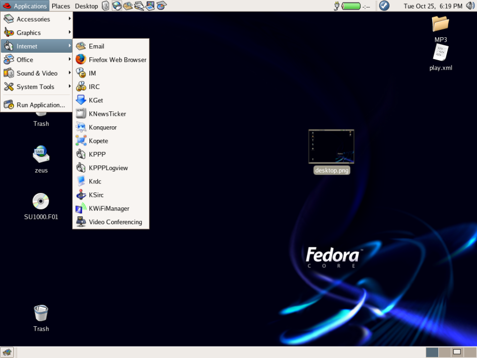 Fedora Core Gnome desktop.