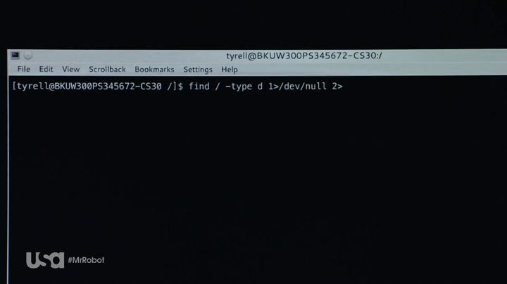 Using the find command in Mr Robot.