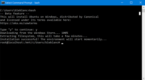 Windows 10 bash shell installing.