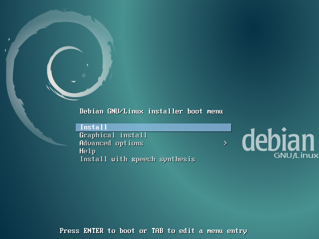 Debian 8 netinstall boot menu.