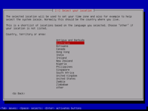 Debian 8 country selection.