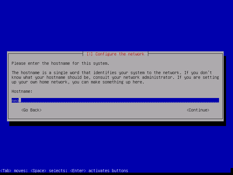 Debian 8 netinstall. Setting a hostname.