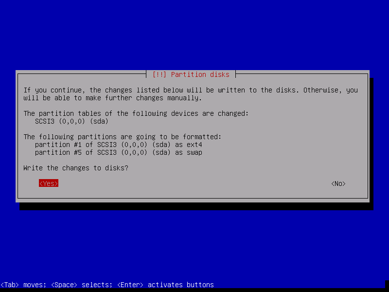 Debian 8. Reviewing partitiong settings.