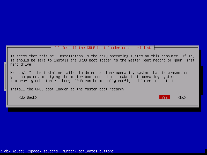 Debian 8. Installing the GRUB bootloader.