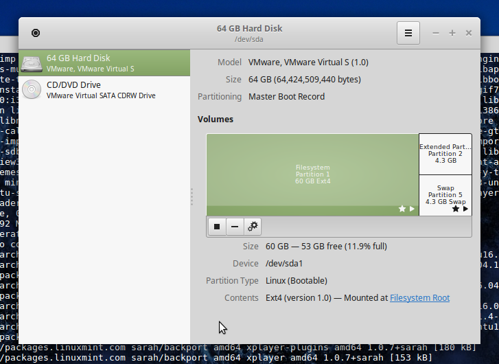 Linux Mint Disks utility.