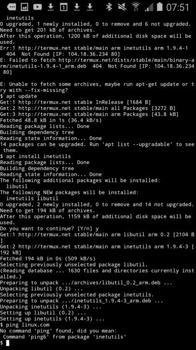 Installing software on termux with apt-get.
