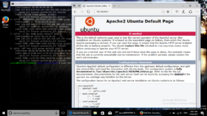 Apache web server running in the Windows 10 bash shell.