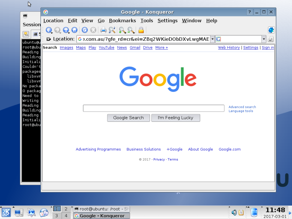 KDE 3.4 desktop with Konqueror web browser open.