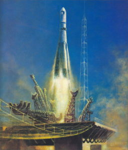 Vostok rocket launch in the USSR.