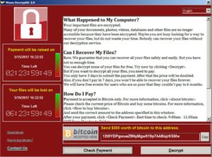Wannacry ransomware screen.