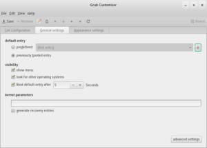Editing general GRUB settings with GRUB customizer.