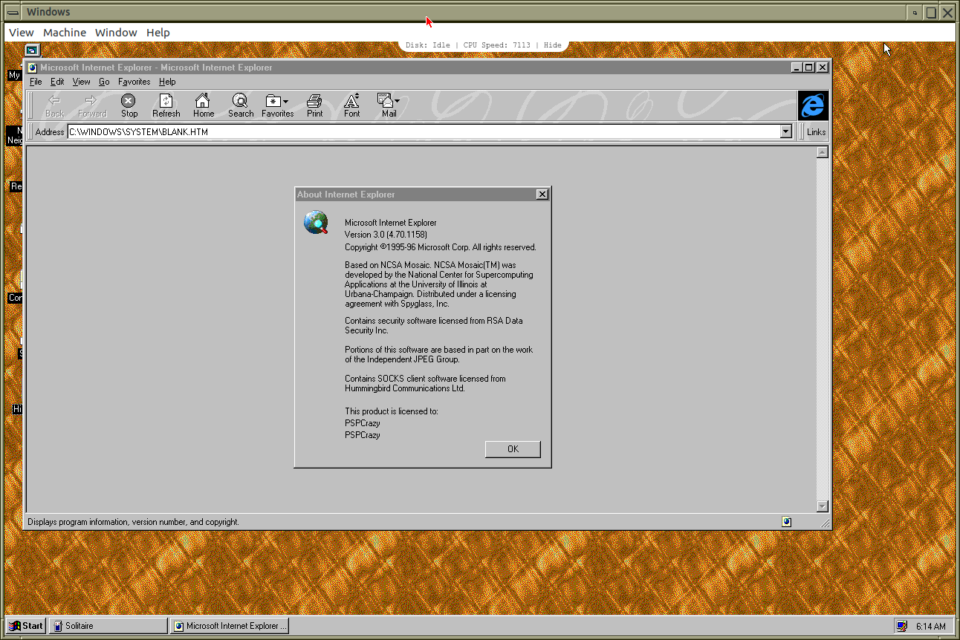Internet Explorer 3.0 in Windows `95.