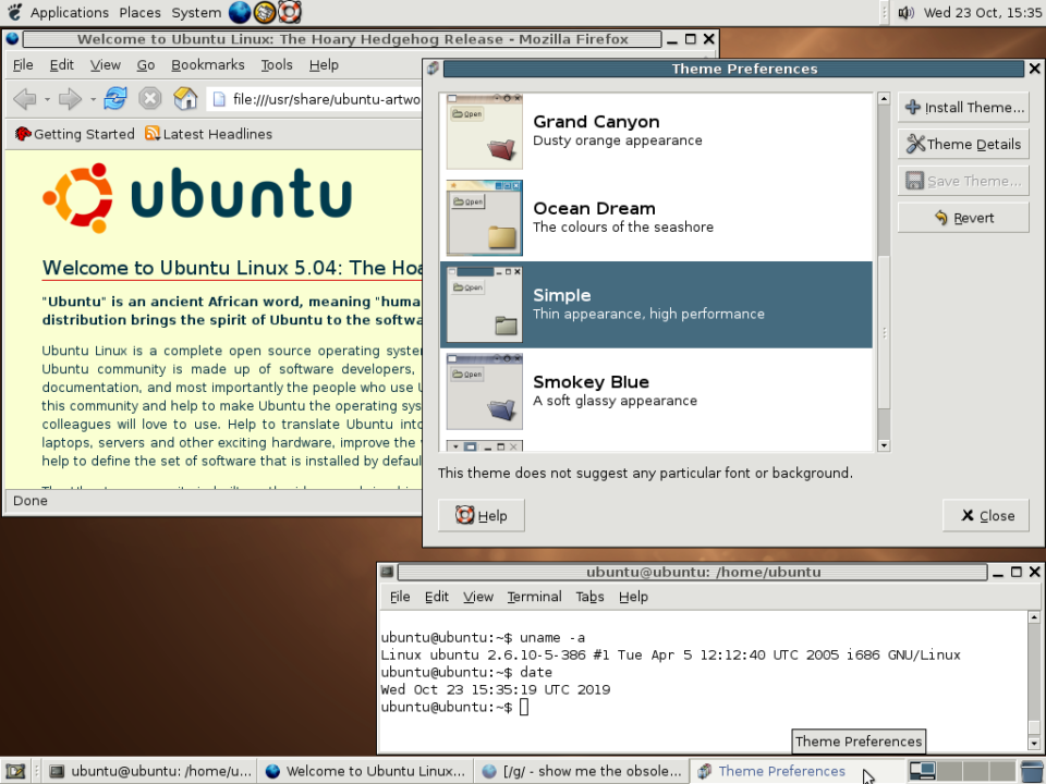 Ubuntu 5.04 Gnome 2 desktop.