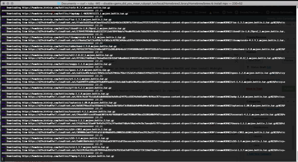 Installing mpv on Macintosh OS with HomeBrew.