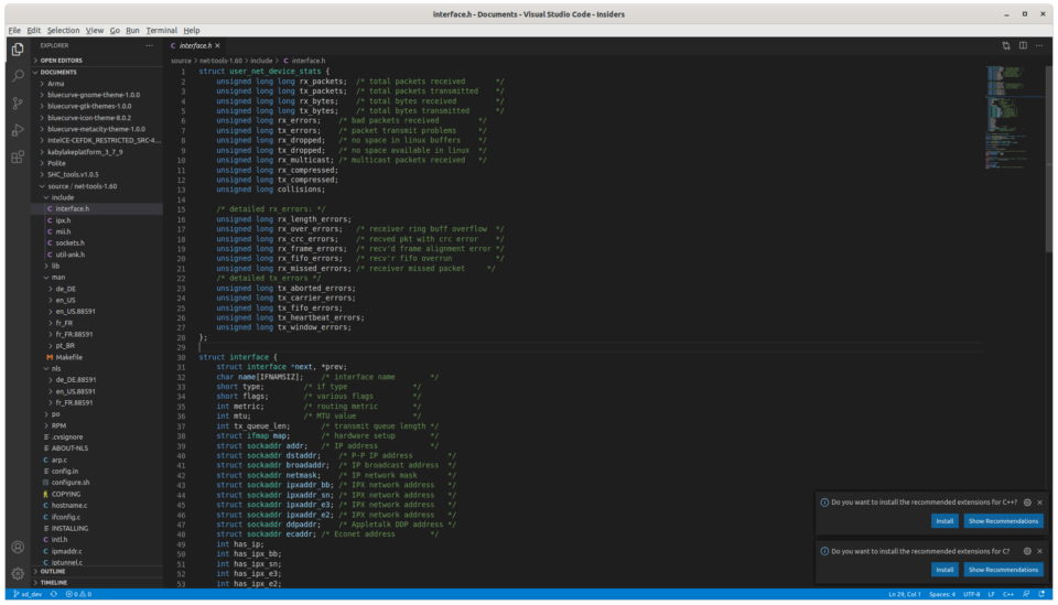 Visual Studio Code running on Linux.