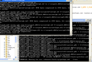 A screenshot of Windows XP code building.