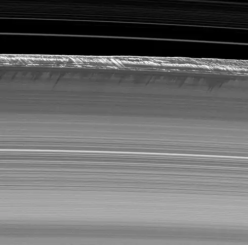 Strange icicle formations on the rings of Saturn. These must be massive.