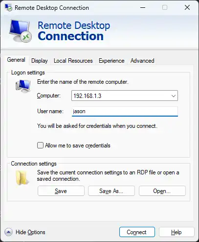 Windows Remote Desktop utility. Connecting to a Linux machine.