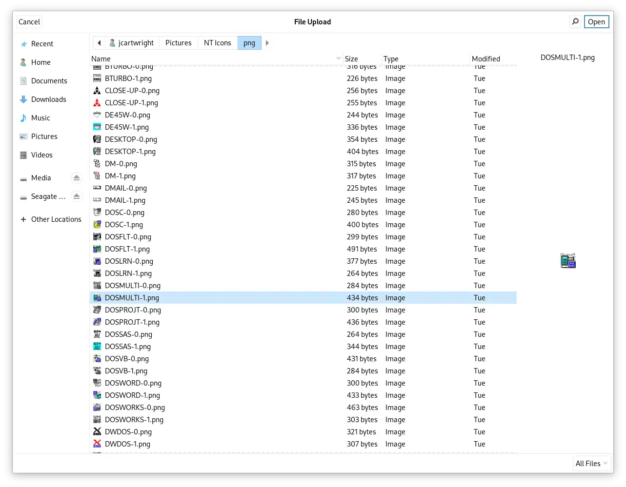 Gnome file picker in 2023. Still no large thumbnail view.