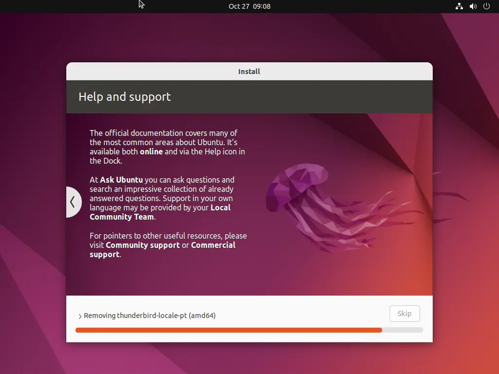 Finishing the installation of Ubuntu 22.04 in a Virtual Machine.