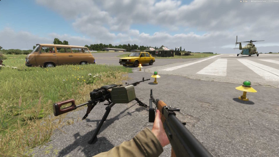 NSV machine gun and civilian cars in the Reforger Experimental build.