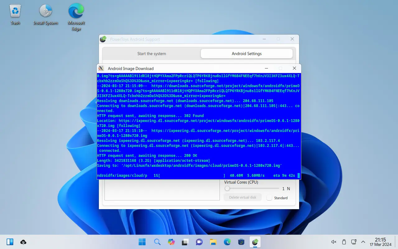 Downloading an Android image to use on Wubuntu.