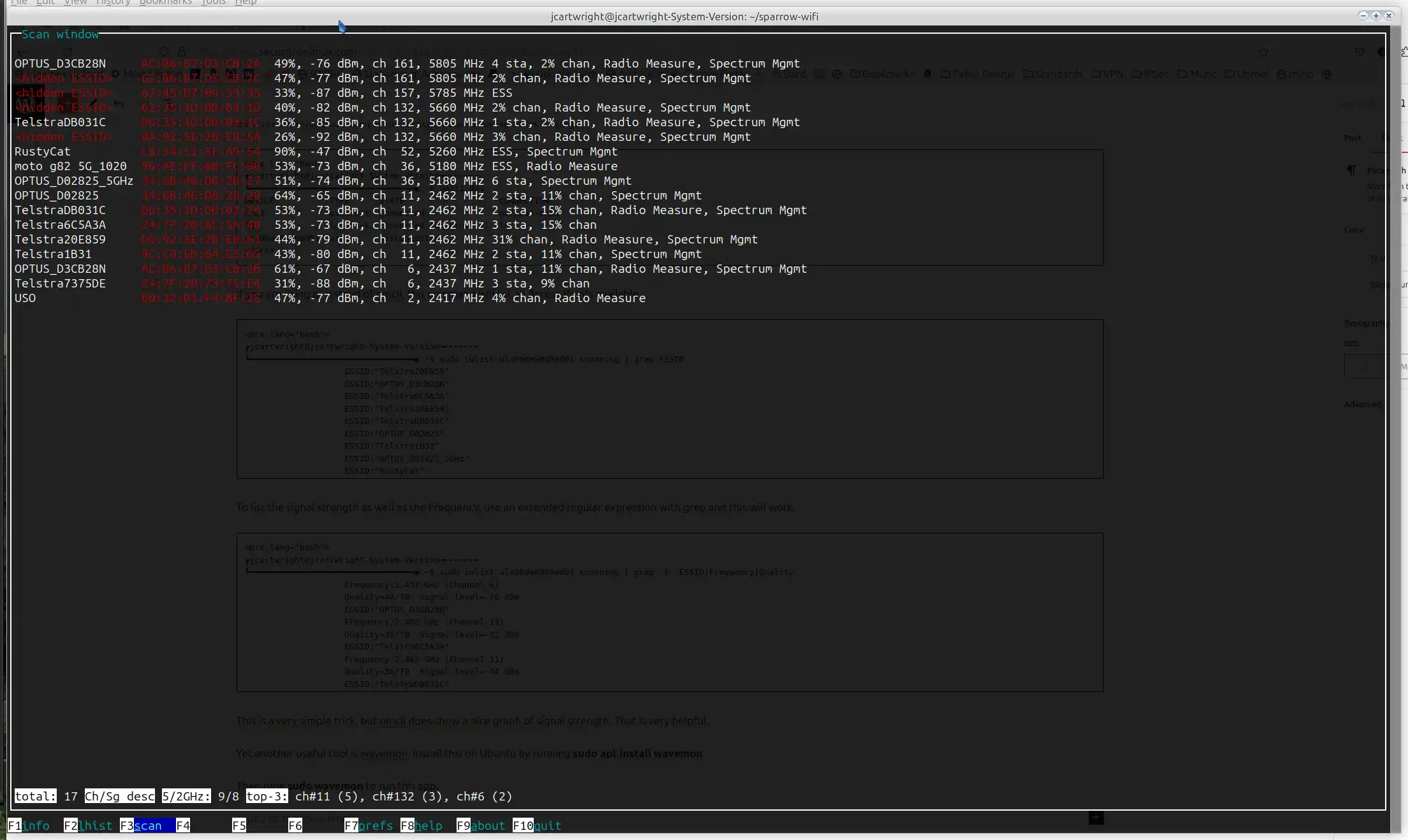 Running wavemon on Ubuntu to list all wireless networks.